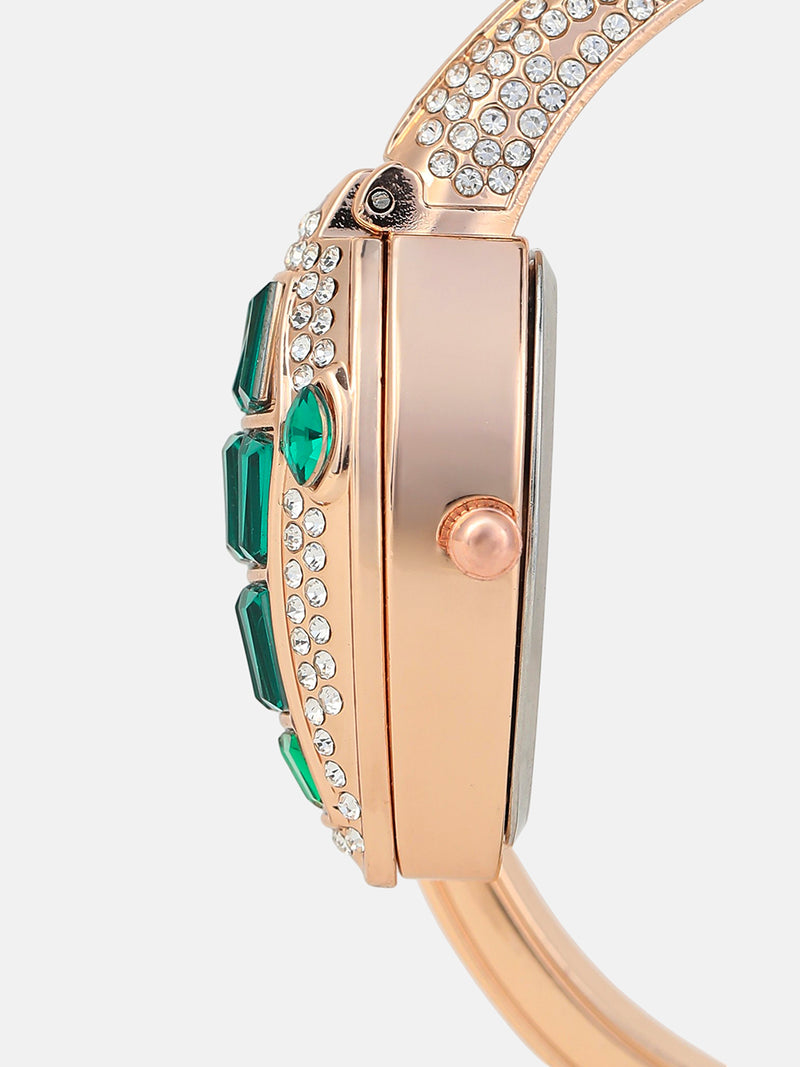 The Luxe Crystal Watch - Emerald Rose