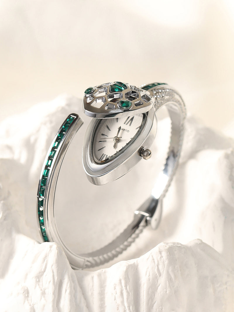 The Luxe Crystal Watch - Emerald Silver