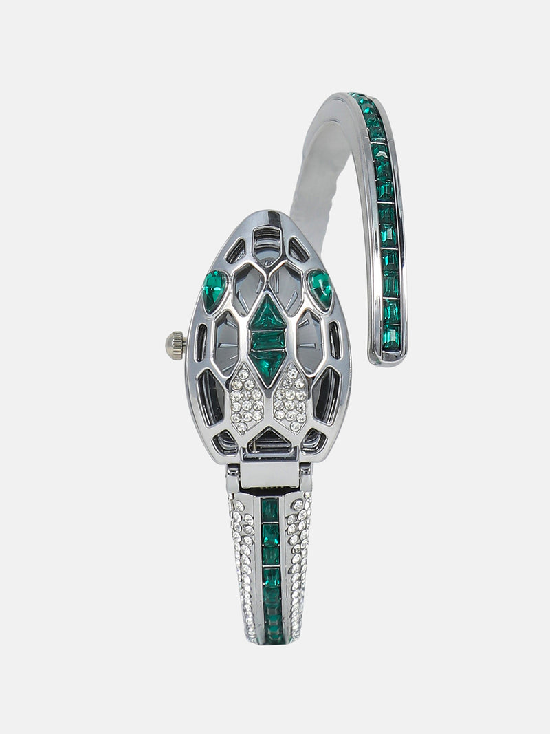 The Luxe Crystal Watch - Emerald Silver