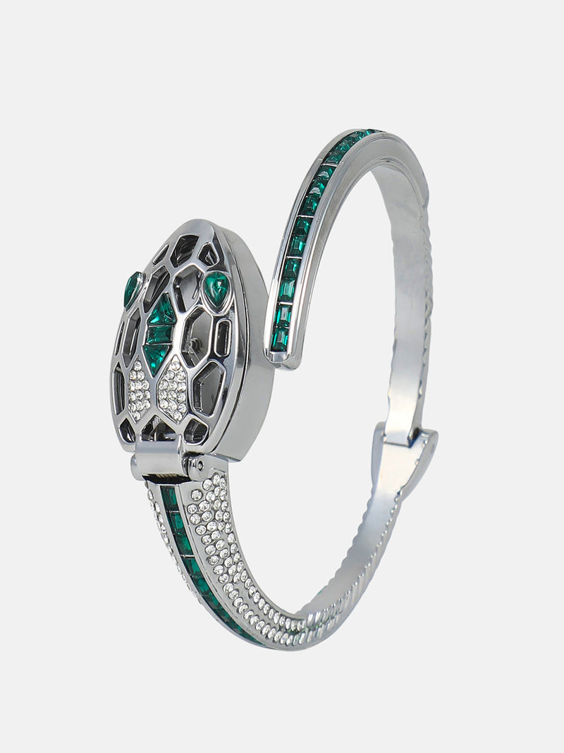 The Luxe Crystal Watch - Emerald Silver
