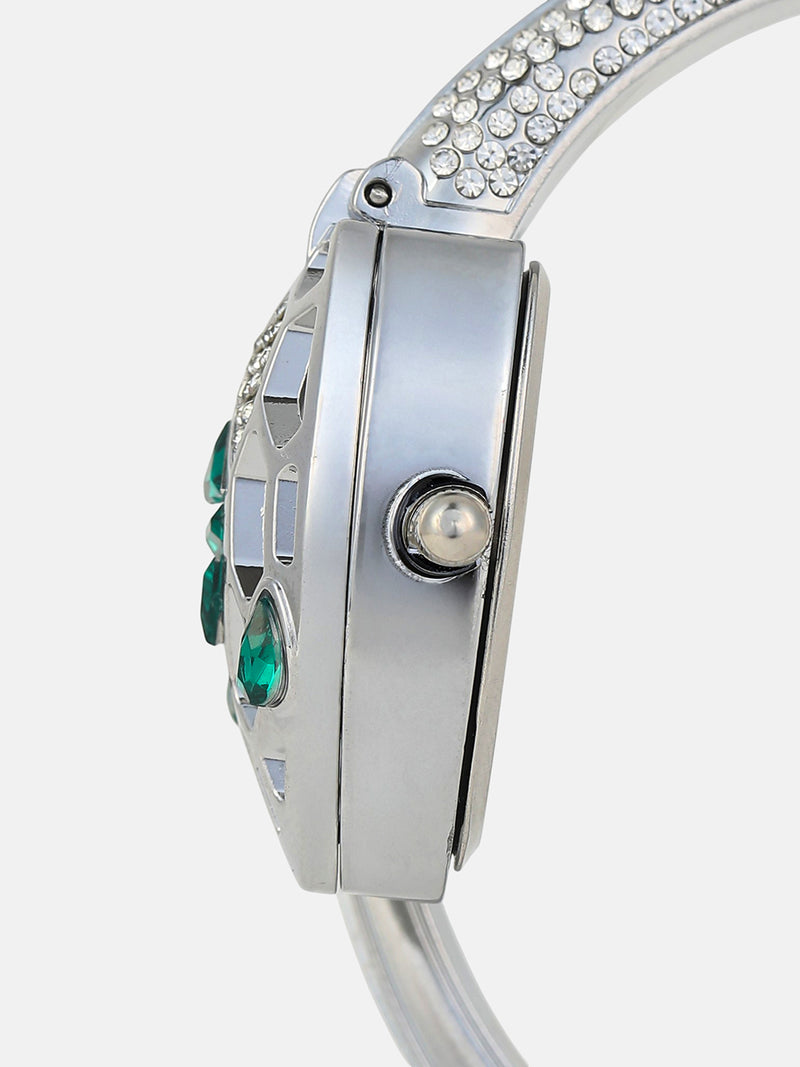 The Luxe Crystal Watch - Emerald Silver