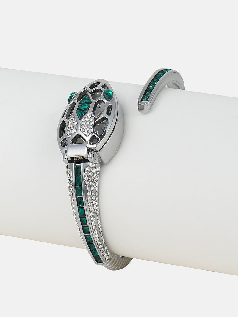 The Luxe Crystal Watch - Emerald Silver