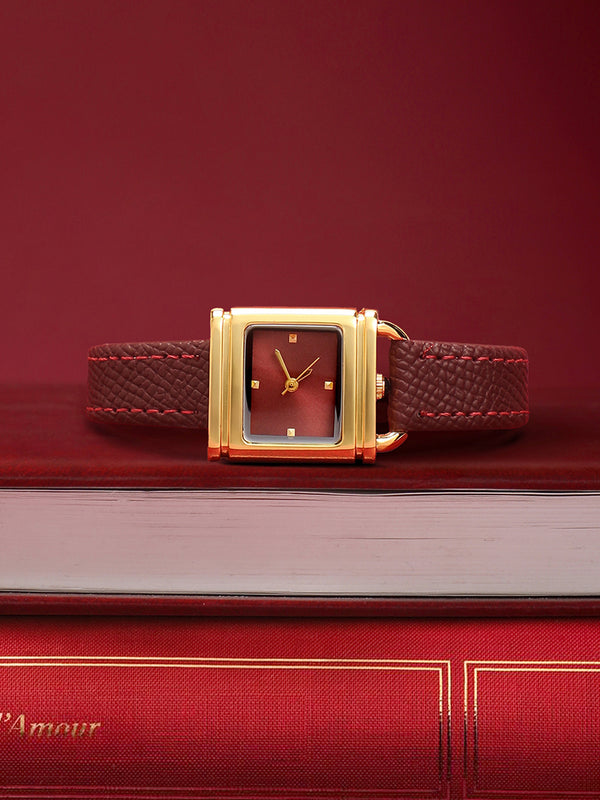 The Vintage Square Watch - Crimson Red
