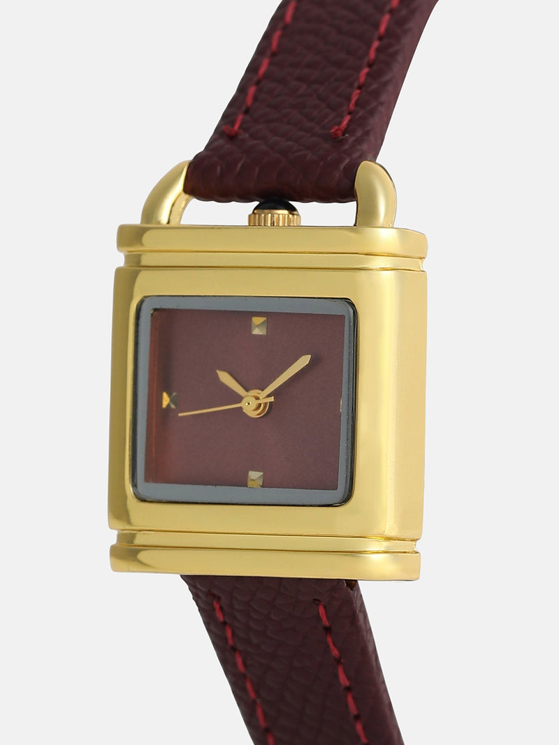 The Vintage Square Watch - Crimson Red