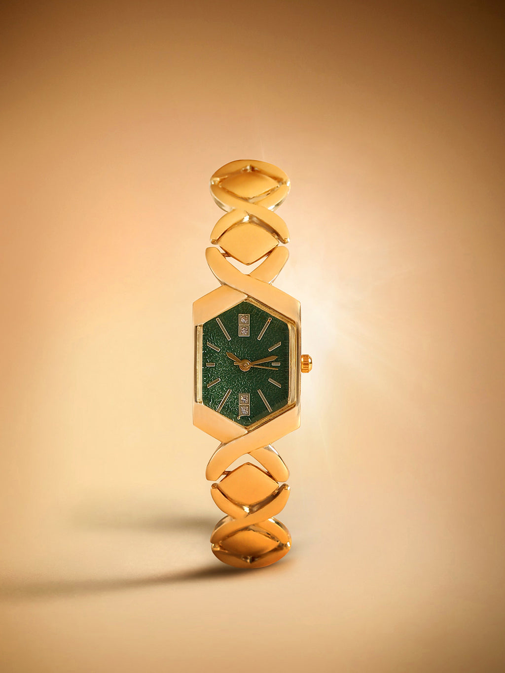 The Emerald Geometry Watch - Vintage Gold