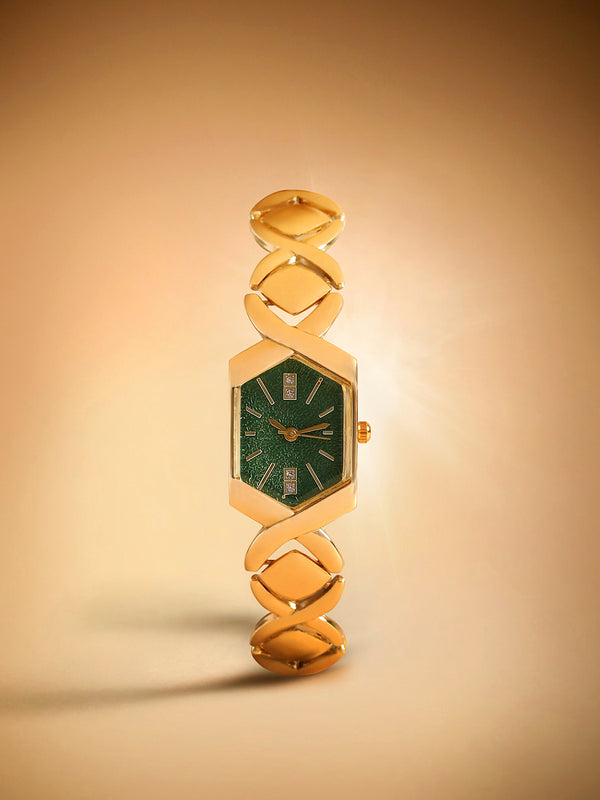 The Emerald Geometry Watch - Vintage Gold
