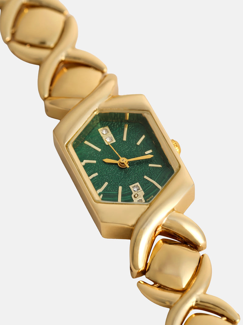 The Emerald Geometry Watch - Vintage Gold