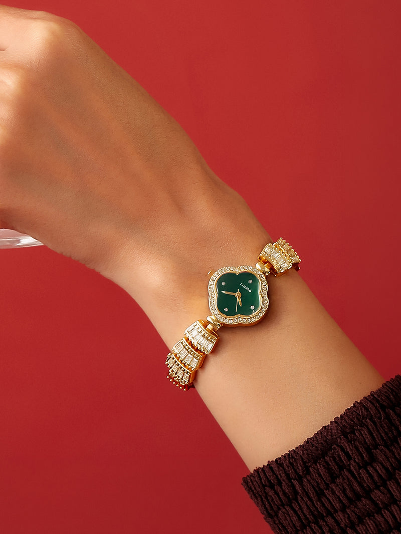 The Emerald Crystal Bracelet Watch - Gold