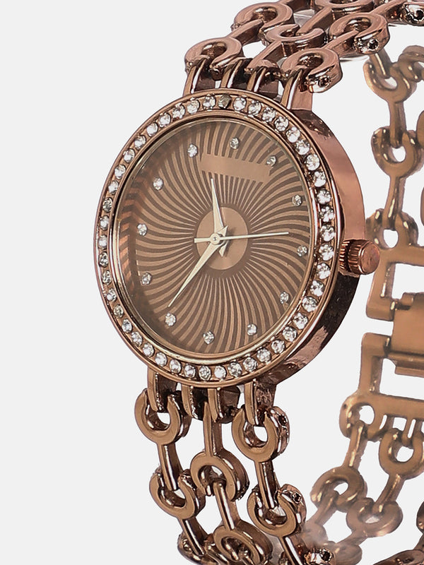 The Chainlink Round Watch - Taupe Brown