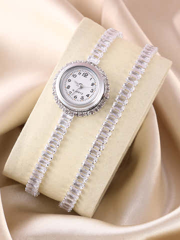 The Crystalized Wrap Round Watch  - Metallic Silver
