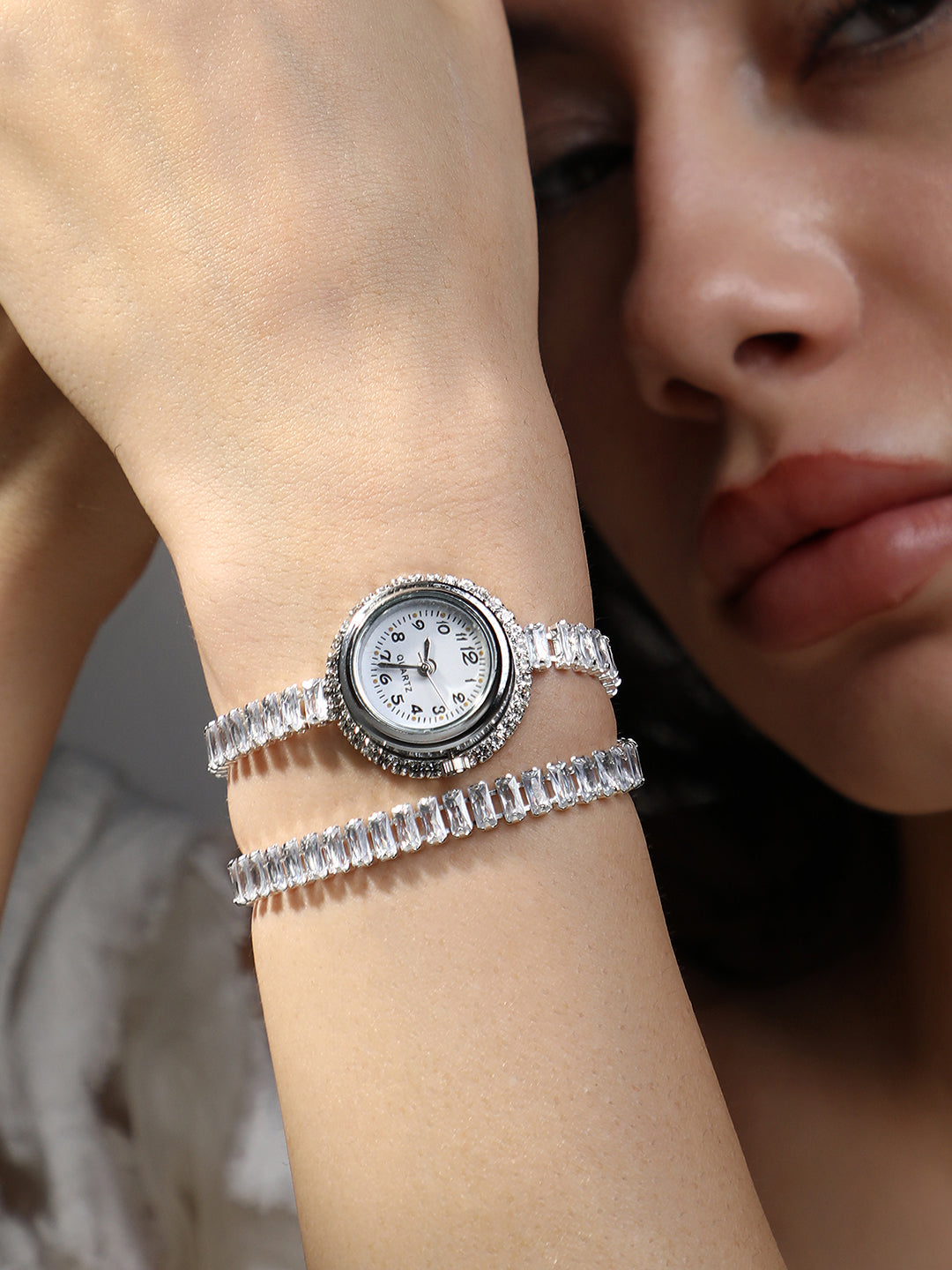 The Crystalized Wrap Round Watch  - Metallic Silver