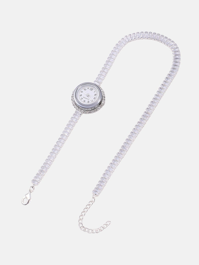The Crystalized Wrap Round Watch  - Metallic Silver