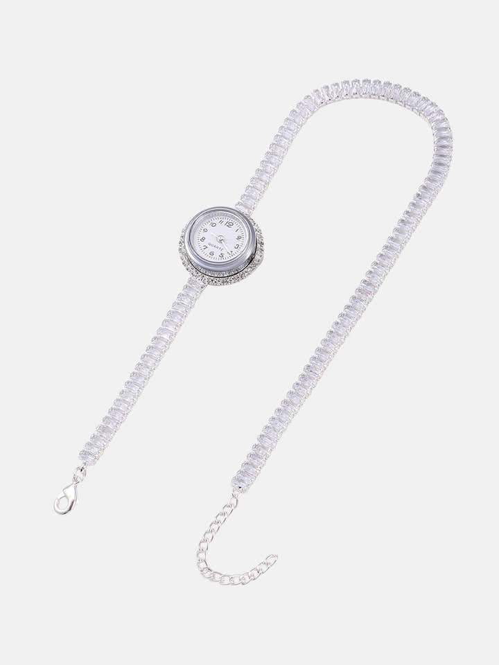 The Crystalized Wrap Round Watch  - Metallic Silver