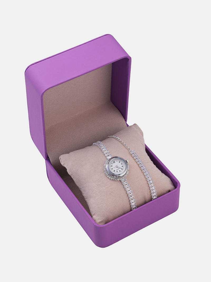 The Crystalized Wrap Round Watch  - Metallic Silver