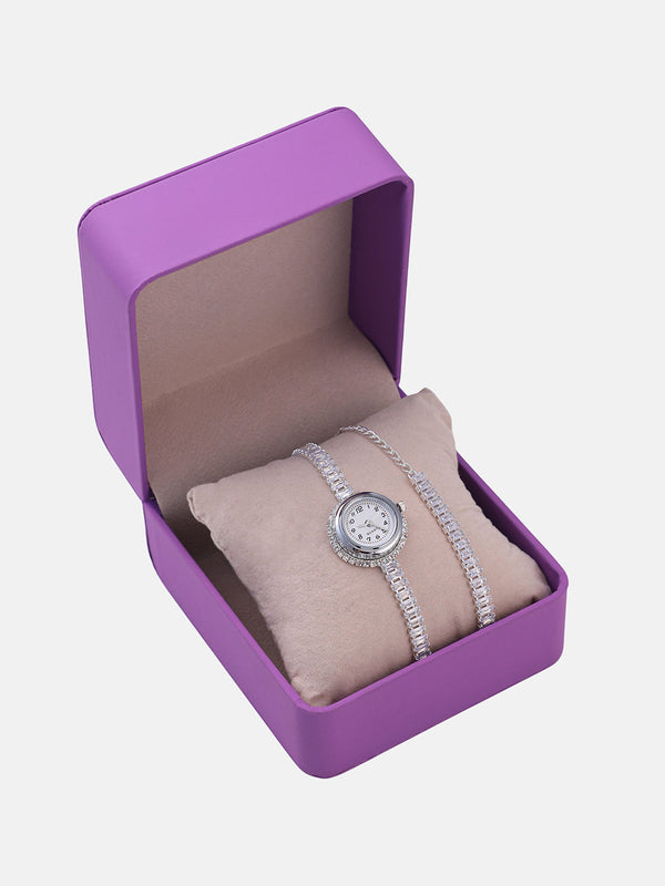 The Crystalized Wrap Round Watch  - Metallic Silver