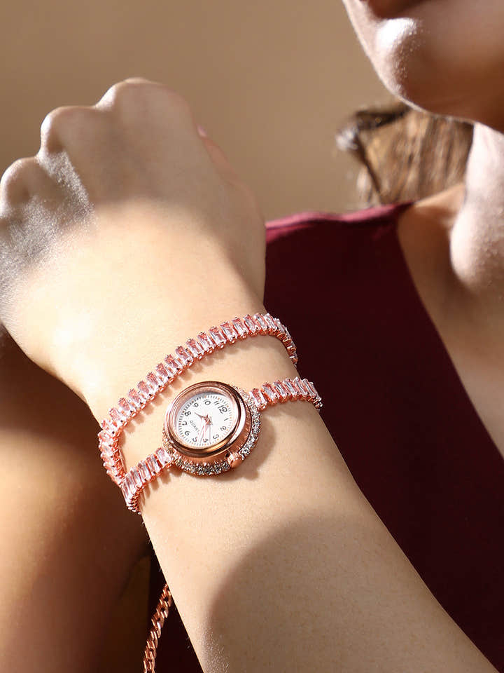 The Crystalized Wrap Round Watch - Rose Gold