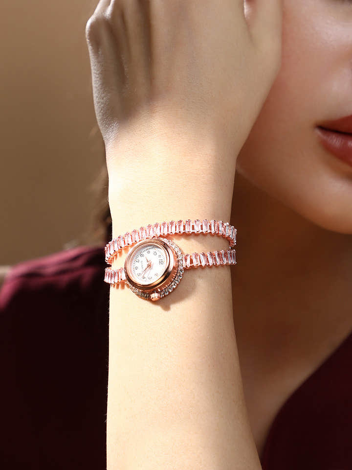 The Crystalized Wrap Round Watch - Rose Gold