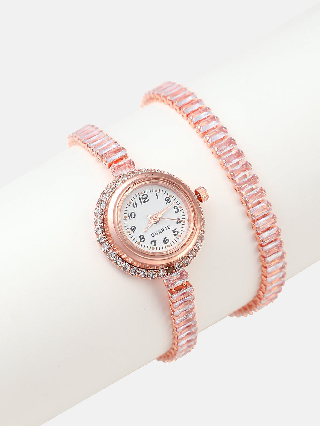The Crystalized Wrap Round Watch - Rose Gold
