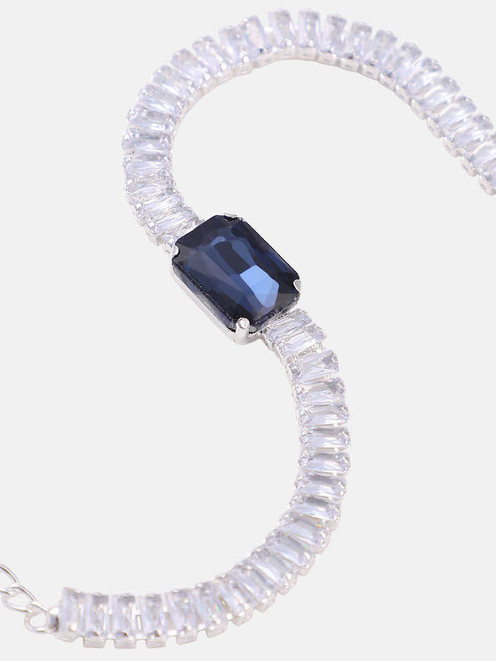 The Crystalized Wrap Round Watch - Metallic Silver (Sapphire Blue Stone)