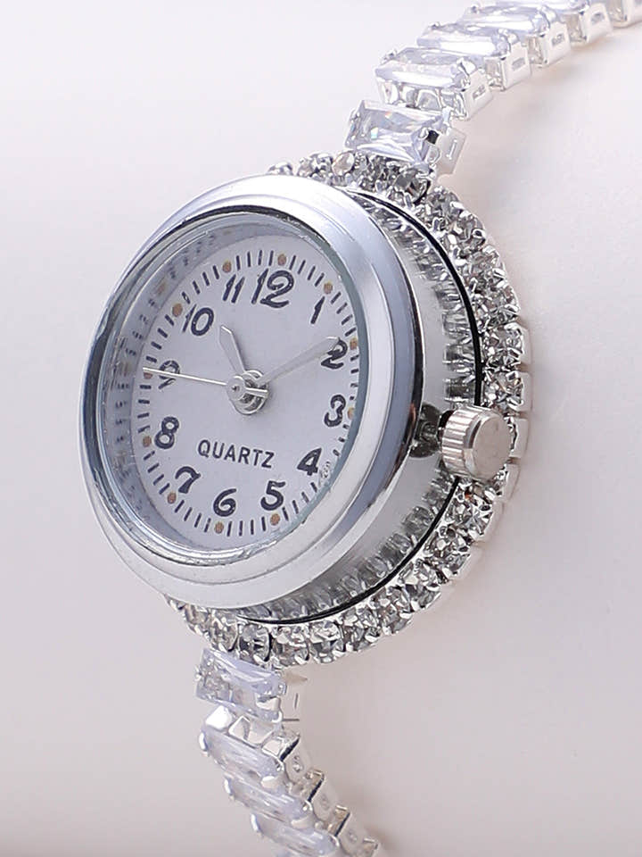 The Crystalized Wrap Round Watch - Metallic Silver (Sapphire Blue Stone)