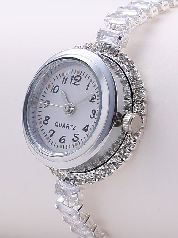 The Crystalized Wrap Round Watch - Metallic Silver (Sapphire Blue Stone)