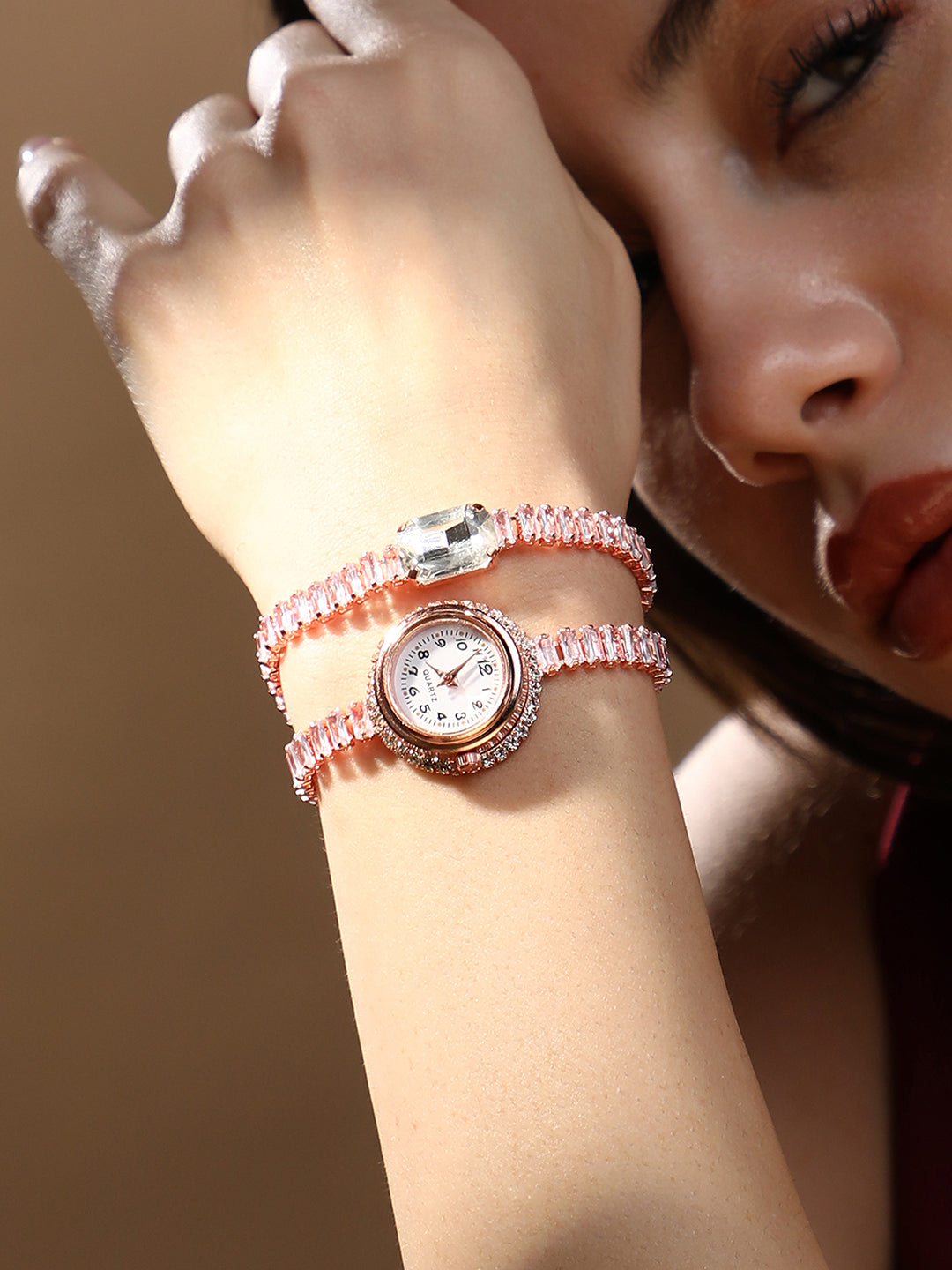The Crystalized Wrap Round Watch - Rose Gold (Crystal Silver Stone)