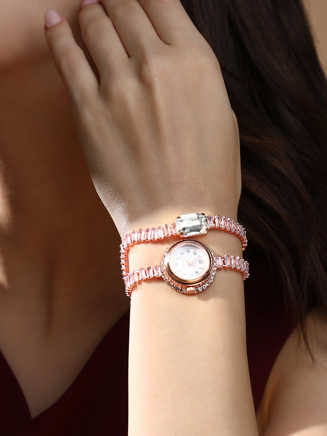 The Crystalized Wrap Round Watch - Rose Gold (Crystal Silver Stone)