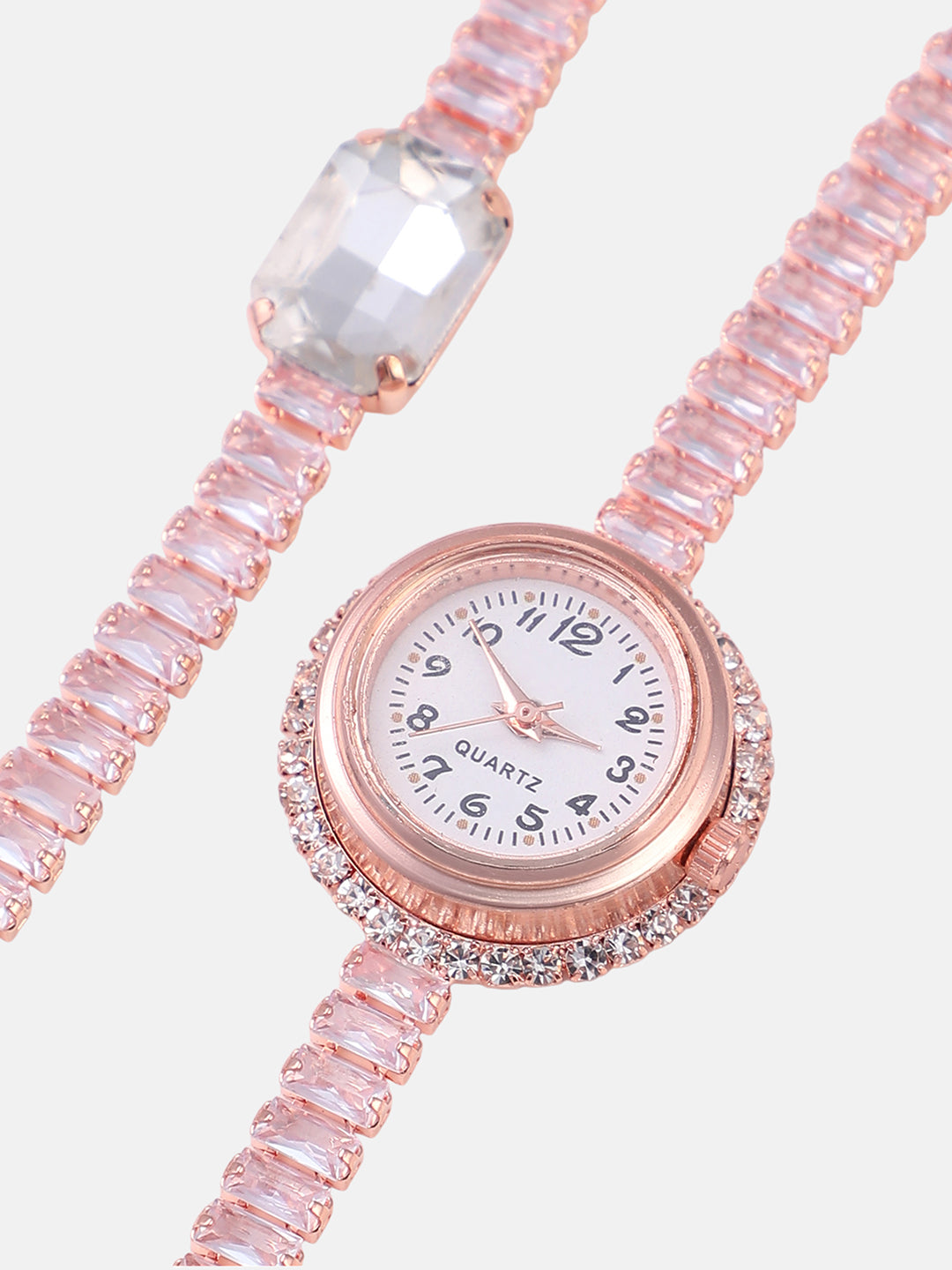 The Crystalized Wrap Round Watch - Rose Gold (Crystal Silver Stone)