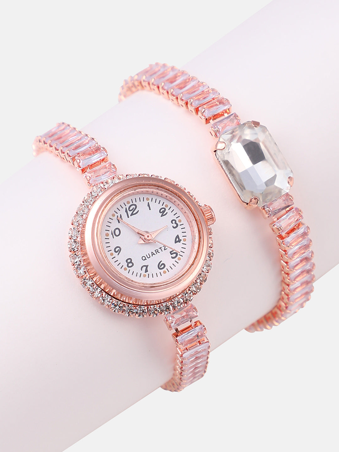 The Crystalized Wrap Round Watch - Rose Gold (Crystal Silver Stone)