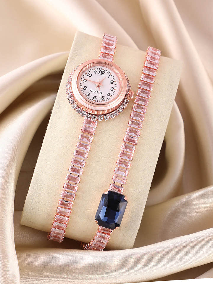 The Crystalized Wrap Round Watch - Rose Gold (Sapphire Blue Stone)