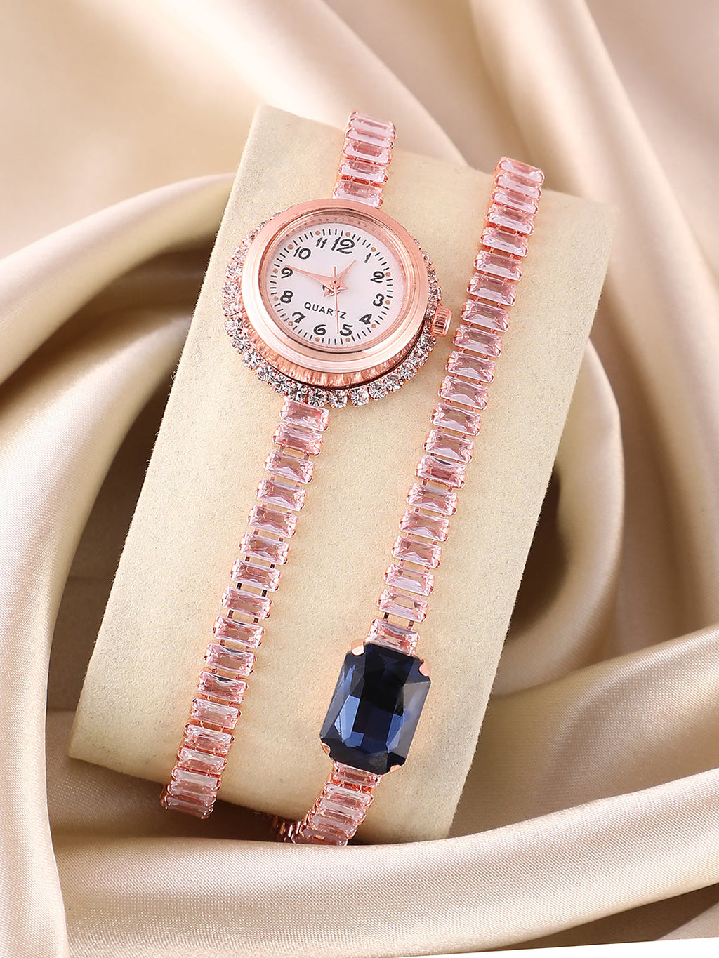 The Crystalized Wrap Round Watch - Rose Gold (Sapphire Blue Stone)