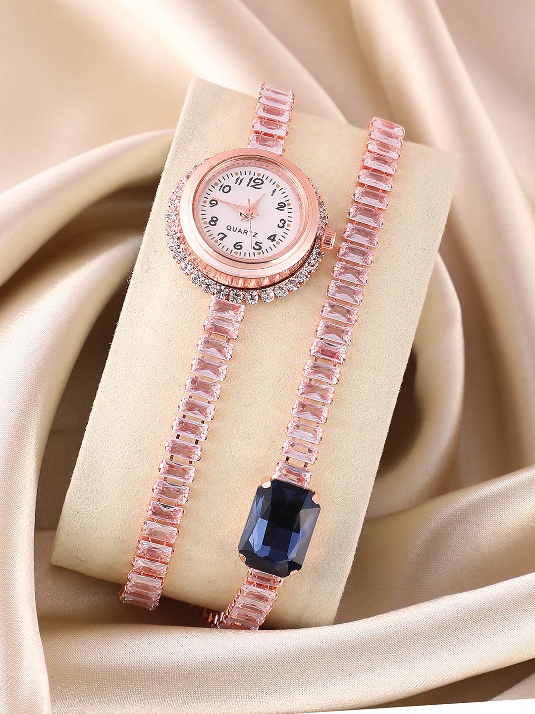 The Crystalized Wrap Round Watch - Rose Gold (Sapphire Blue Stone)