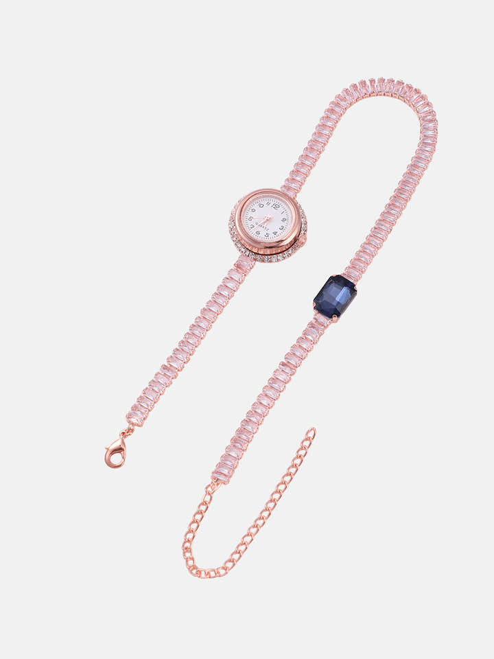 The Crystalized Wrap Round Watch - Rose Gold (Sapphire Blue Stone)