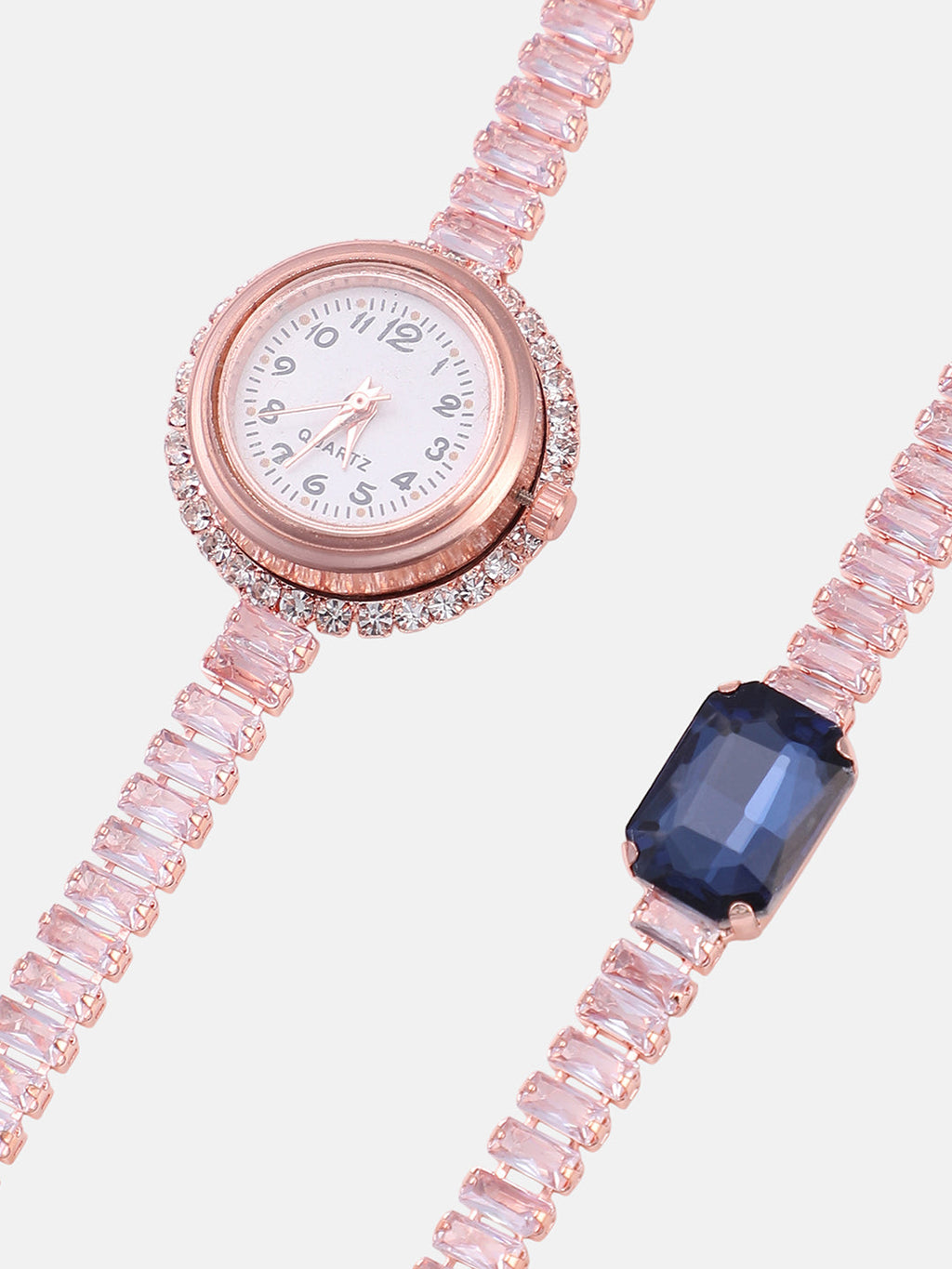 The Crystalized Wrap Round Watch - Rose Gold (Sapphire Blue Stone)
