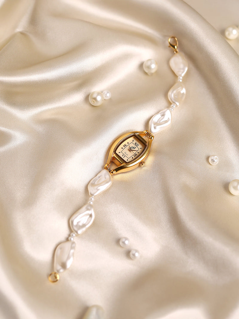 The Nona-Pearl Rectangle Watch - Pearl White