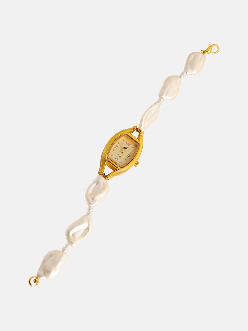 The Nona-Pearl Rectangle Watch - Pearl White