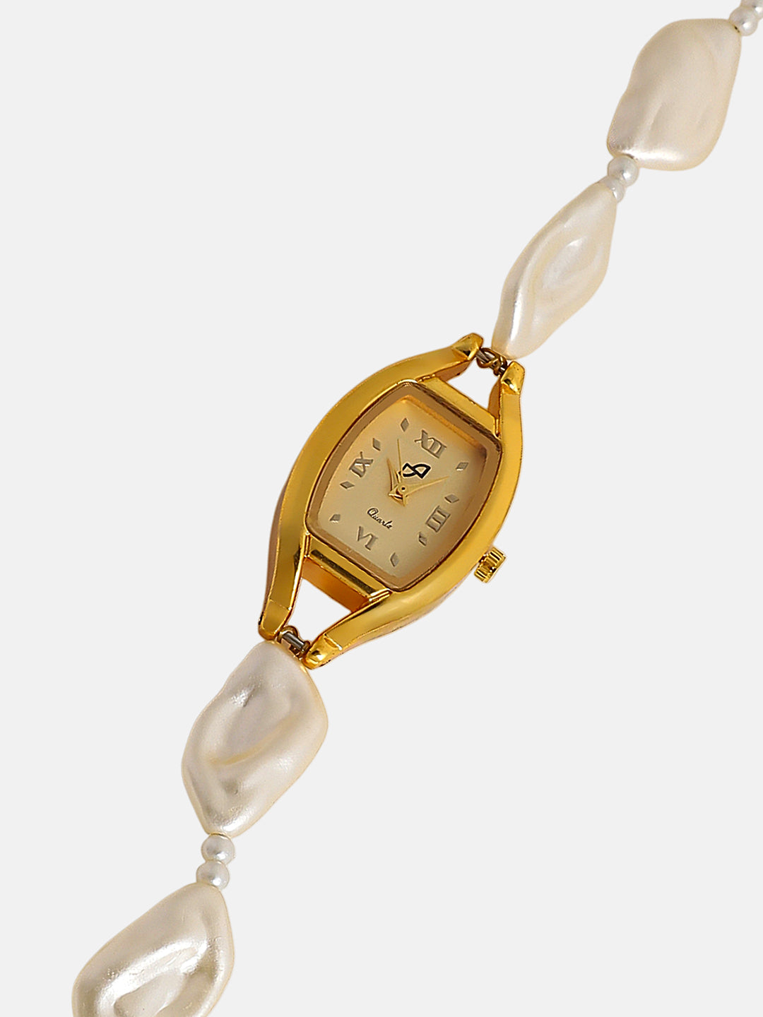 The Nona-Pearl Rectangle Watch - Pearl White