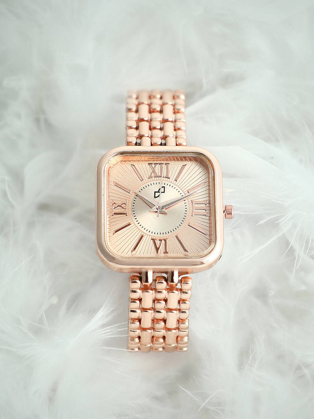 The Dotted-Link Square Watch - Rose Gold