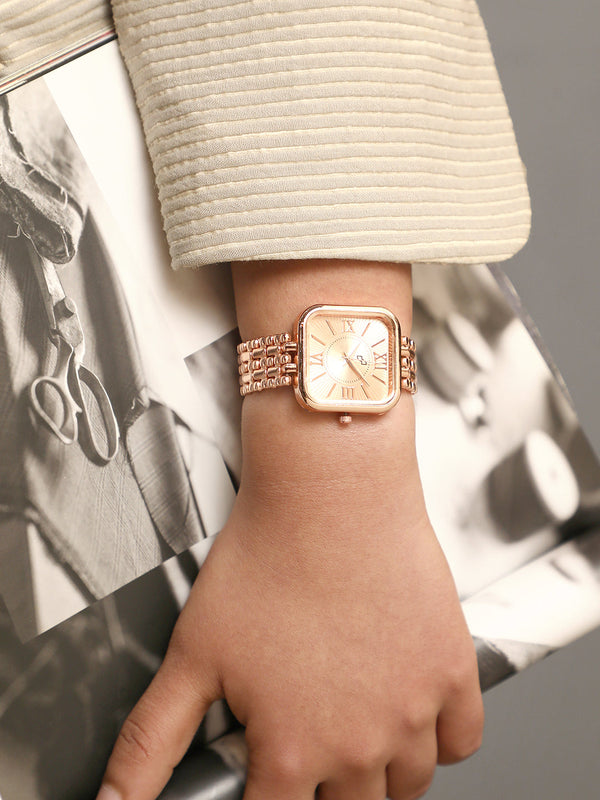 The Dotted-Link Square Watch - Rose Gold