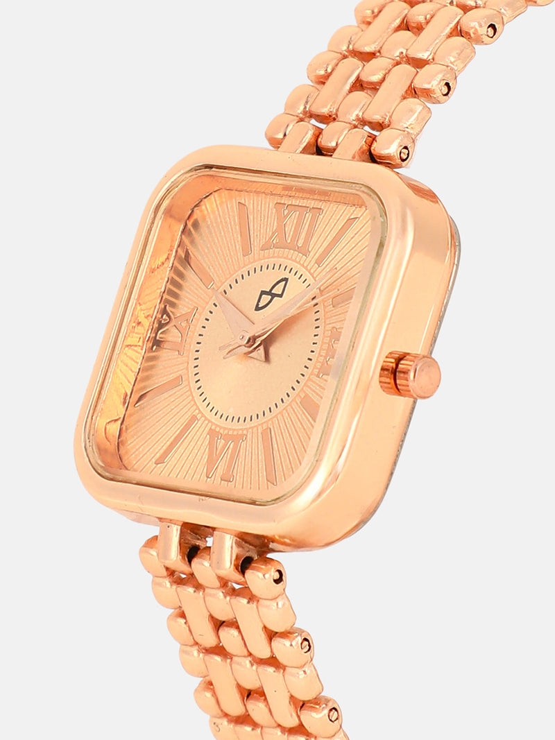 The Dotted-Link Square Watch - Rose Gold
