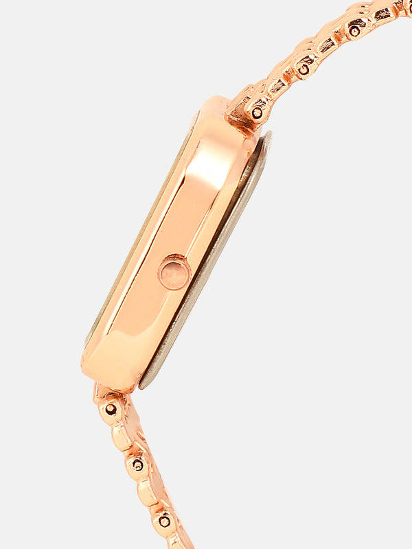 The Dotted-Link Square Watch - Rose Gold