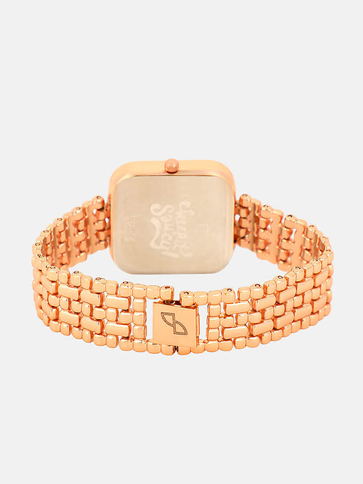 The Dotted-Link Square Watch - Rose Gold