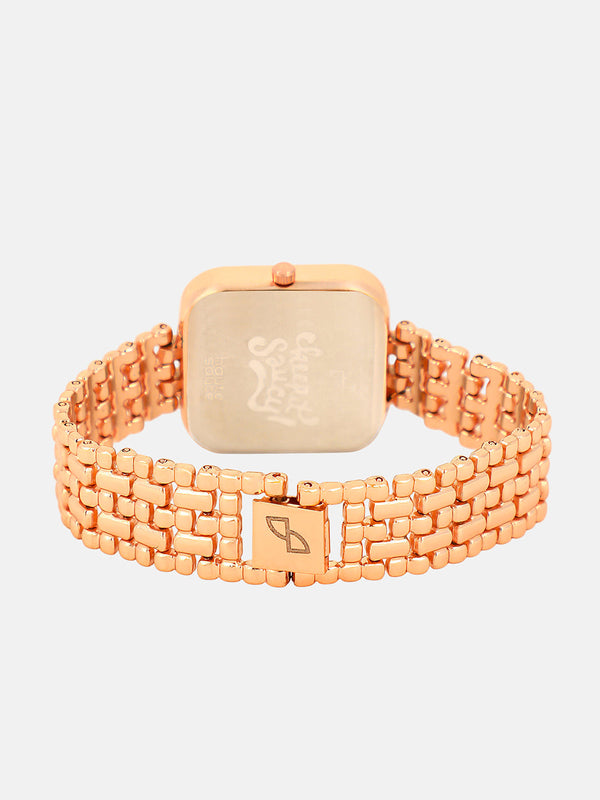 The Dotted-Link Square Watch - Rose Gold