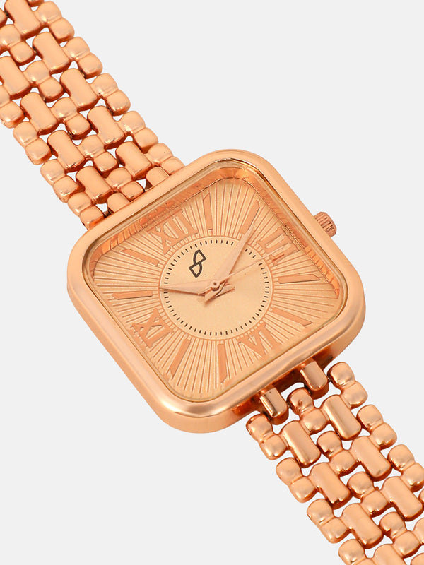 The Dotted-Link Square Watch - Rose Gold