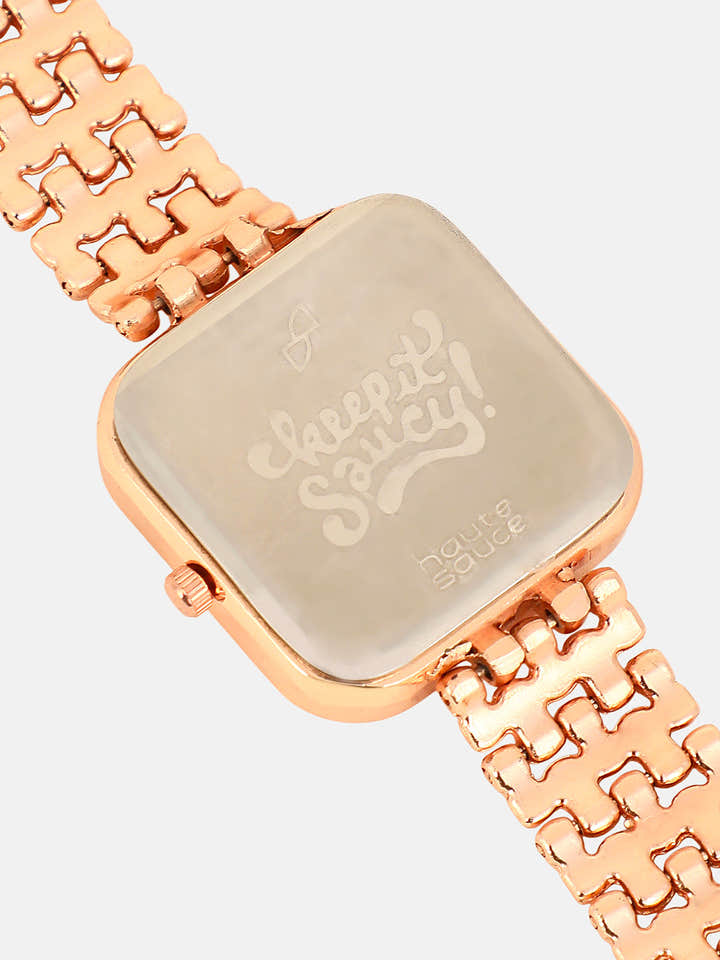 The Dotted-Link Square Watch - Rose Gold