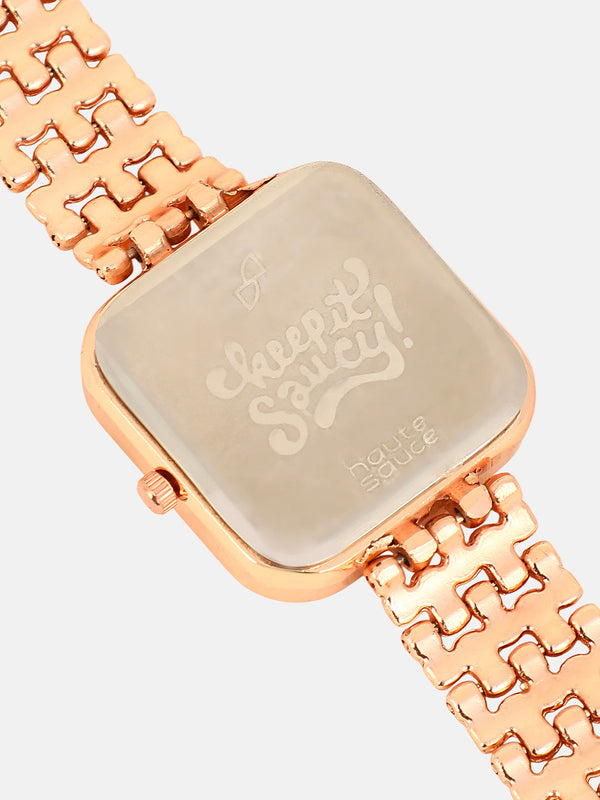 The Dotted-Link Square Watch - Rose Gold
