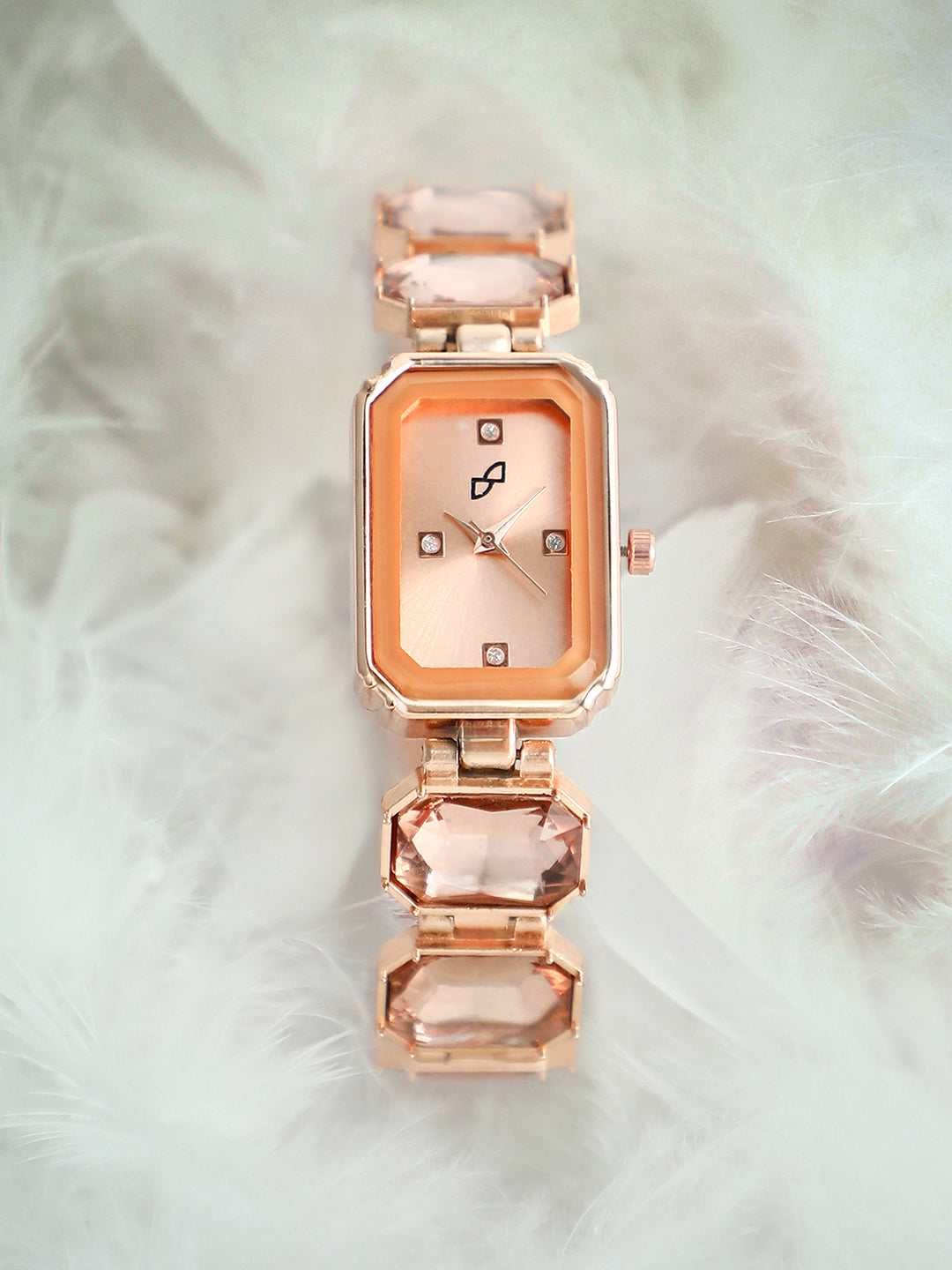 The Stone-Link Rectangle Watch - Rose Gold