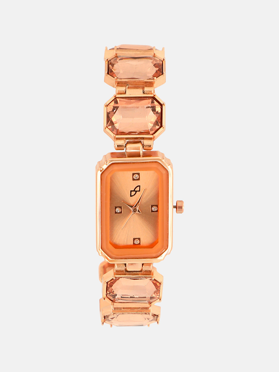 The Stone-Link Rectangle Watch - Rose Gold