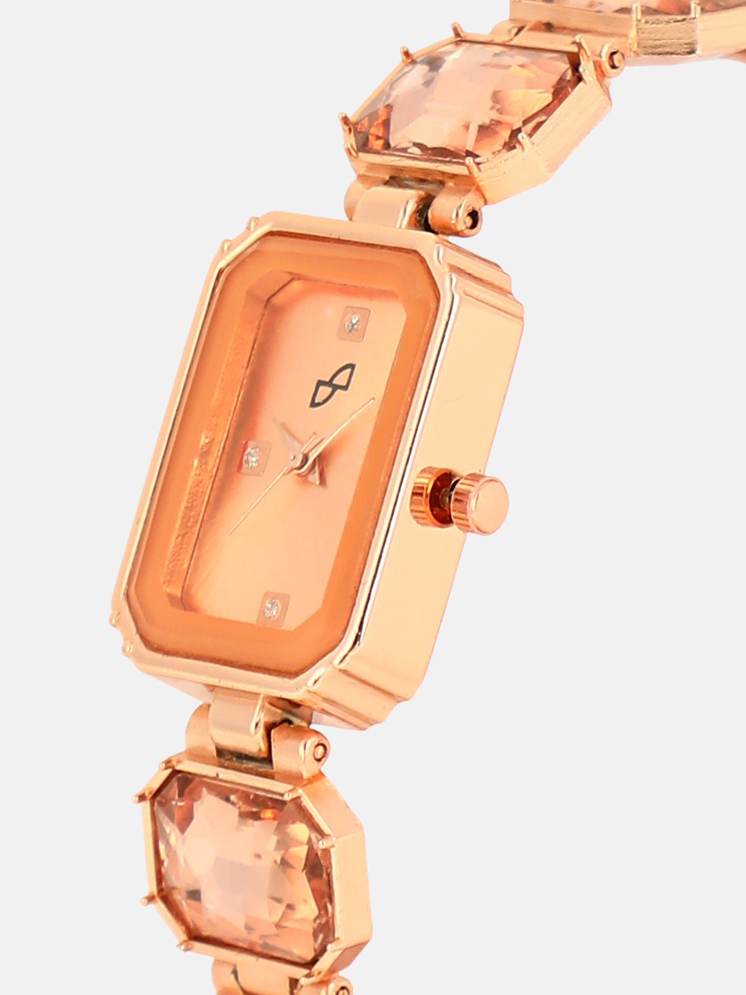 The Stone-Link Rectangle Watch - Rose Gold