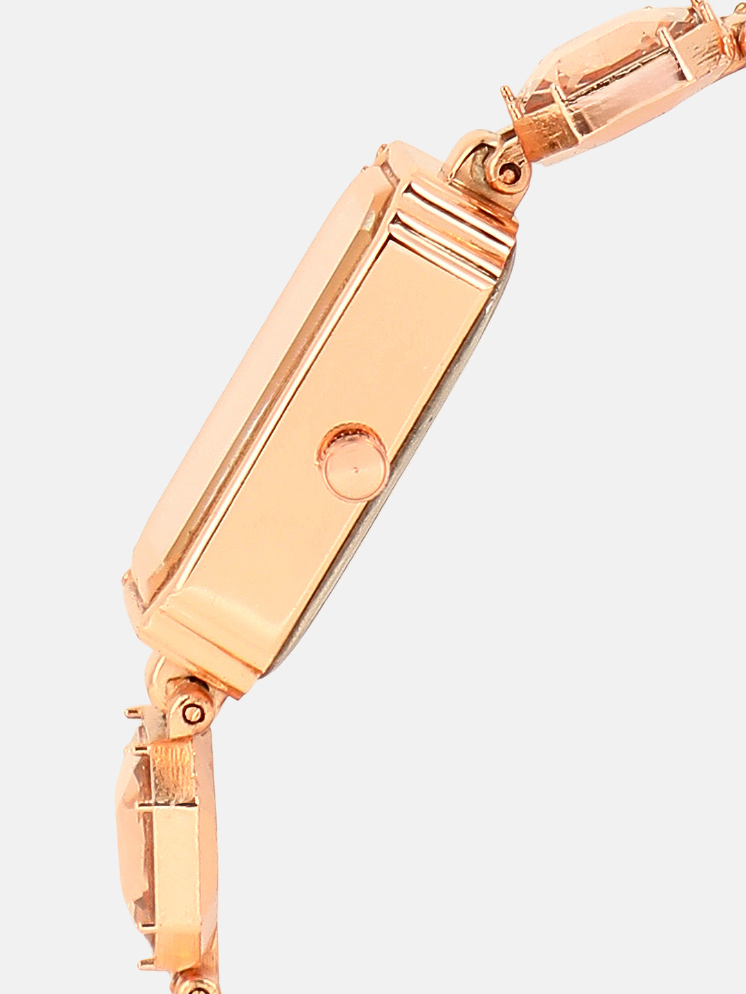 The Stone-Link Rectangle Watch - Rose Gold